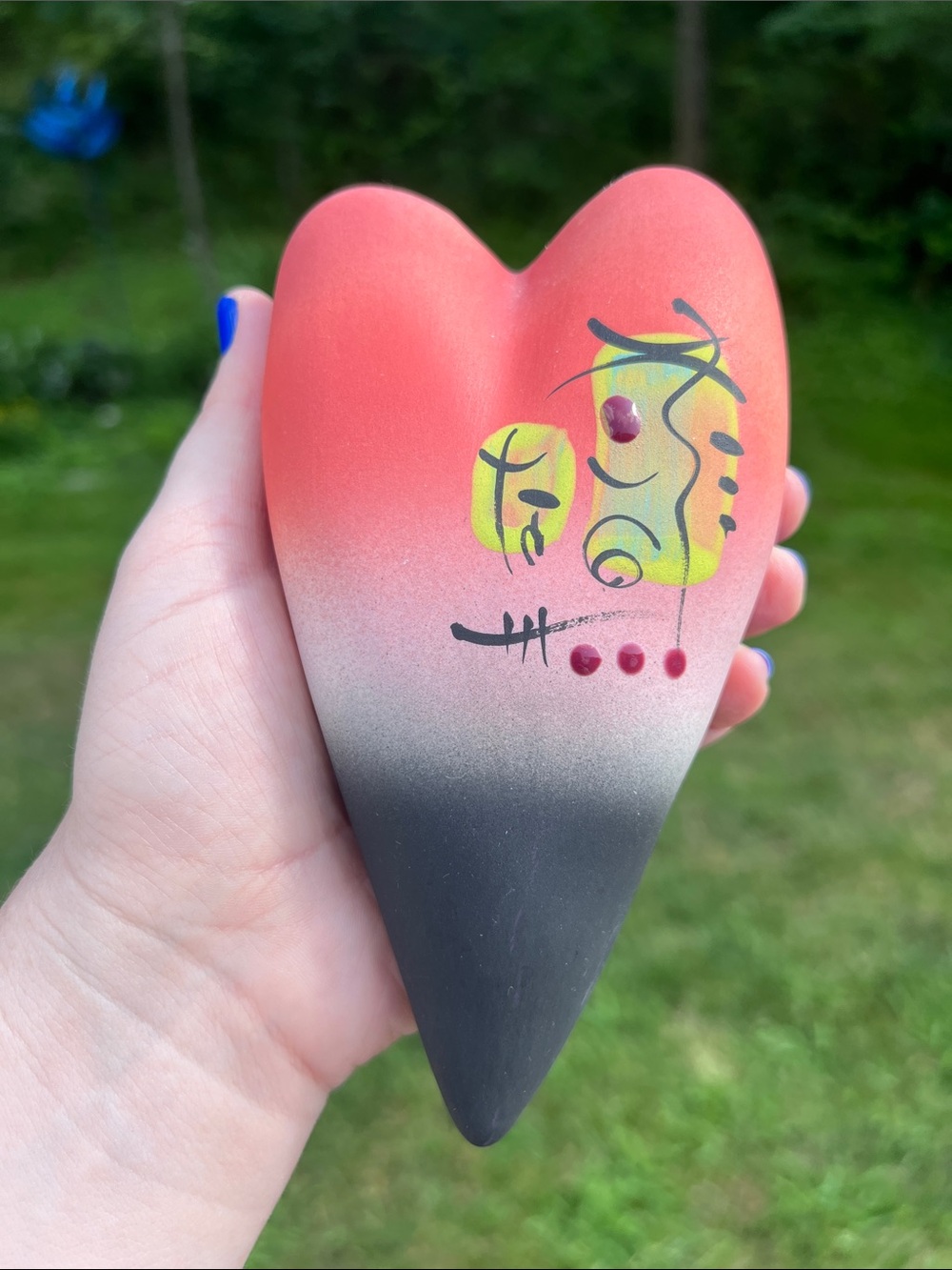 Vintage Raku Art Pottery Heart Rattle Wall Hanging Decor Signed Caroline Koons